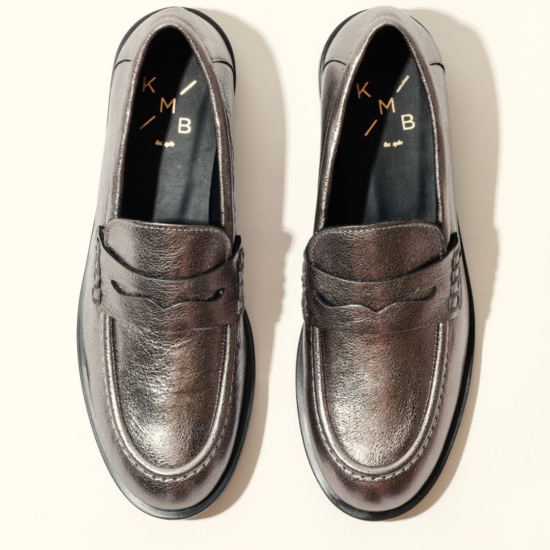 KMB EMELIA Metallic Silver Leather Loafers