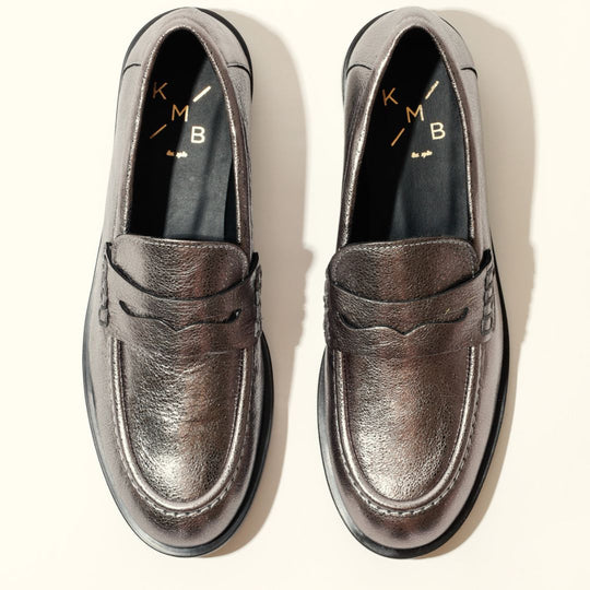 KMB EMELIA Metallic Silver Leather Loafers