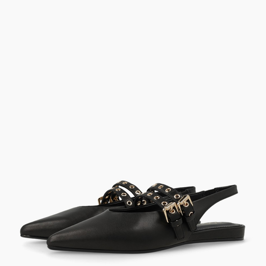 Lodi A-SORIA Slingback Black Leather Ballet Flats