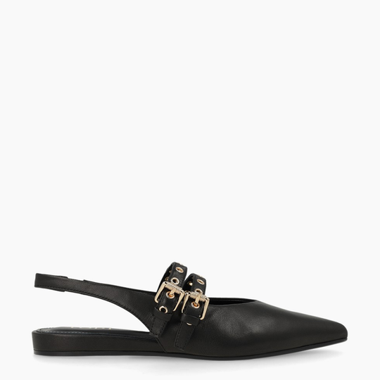 Lodi A-SORIA Slingback Black Leather Ballet Flats