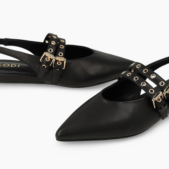 Lodi A-SORIA Slingback Black Leather Ballet Flats