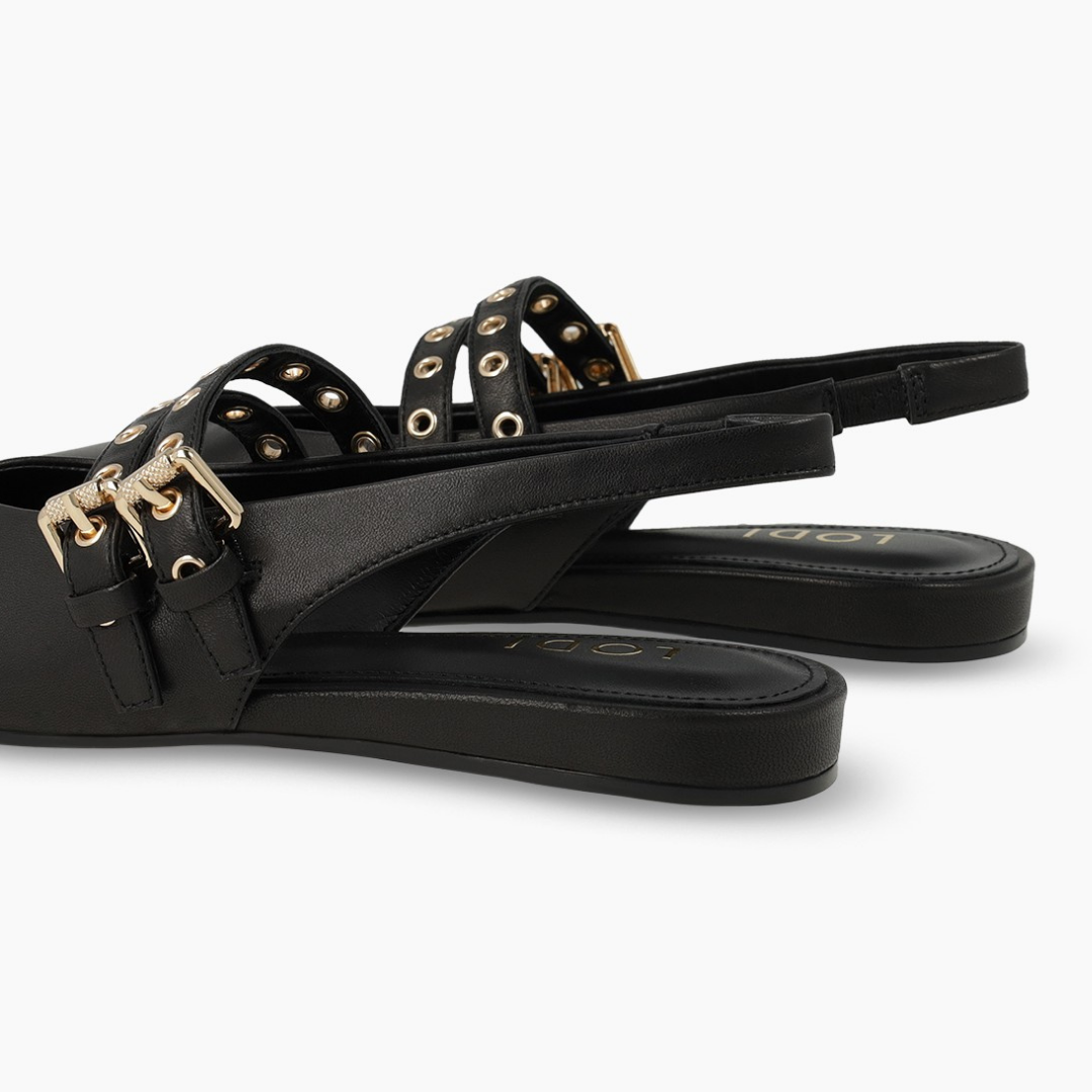 Lodi A-SORIA Slingback Black Leather Ballet Flats