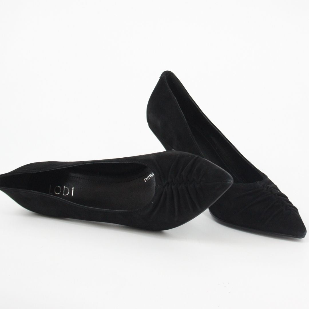 Lodi A-TAPI Black Suede Court Shoes