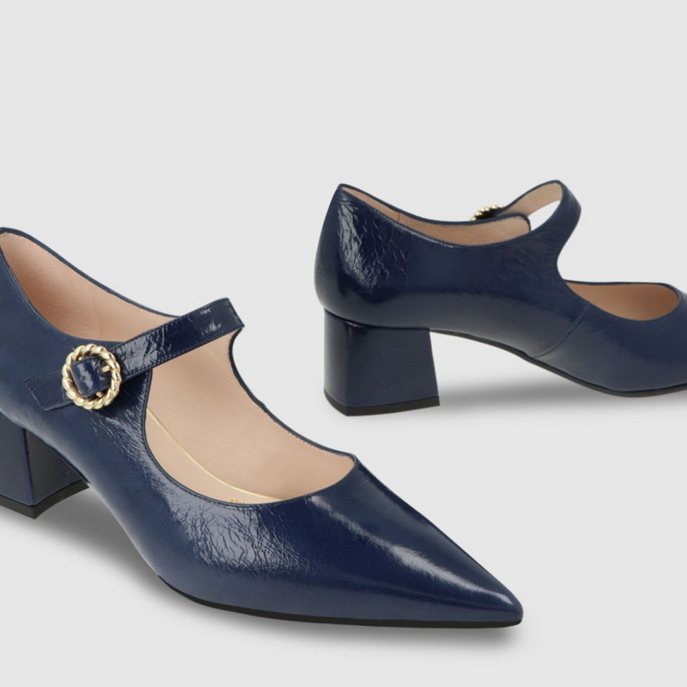 Lodi CHINI Navy Low Heeled Shoe With Jewel Detail