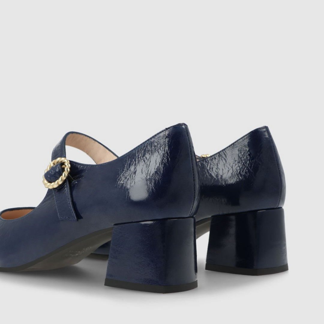 Lodi CHINI Navy Low Heeled Shoe With Jewel Detail
