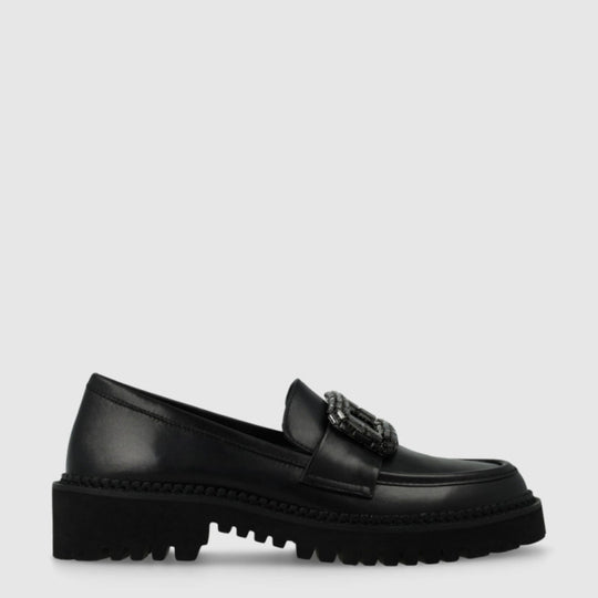 Lodi LILI Black Leather Loafers