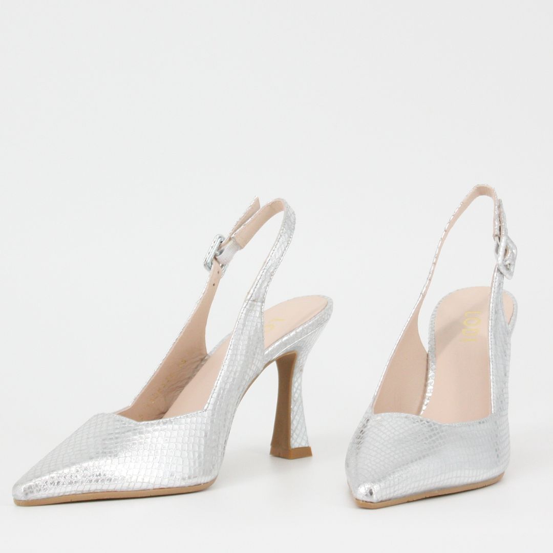 Lodi MODERN Silver Sling-Back Pumps