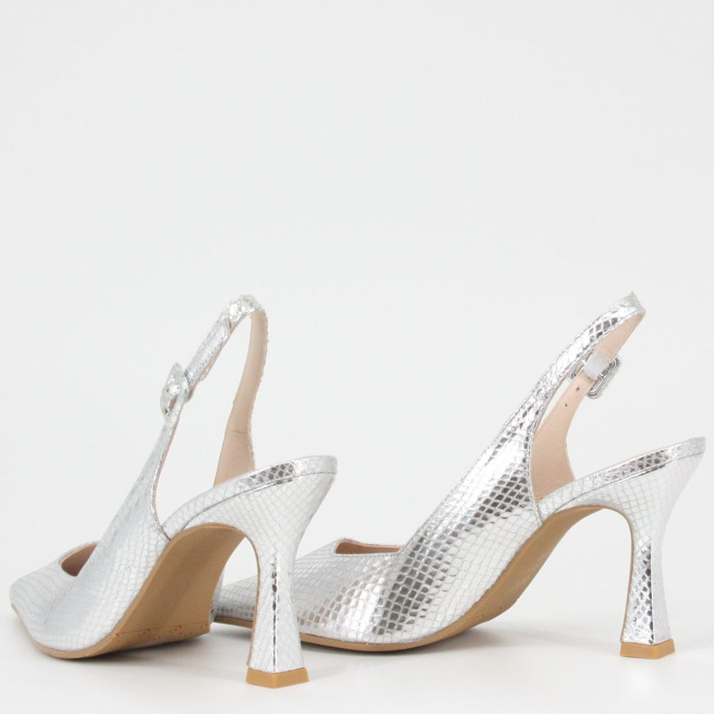 Lodi MODERN Silver Sling-Back Pumps