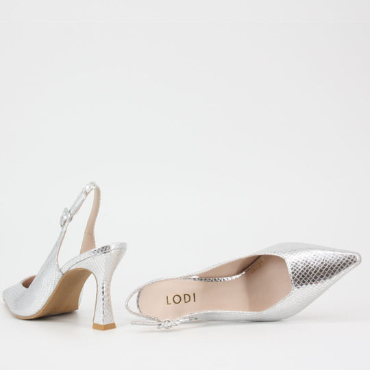 Lodi MODERN Silver Sling-Back Pumps