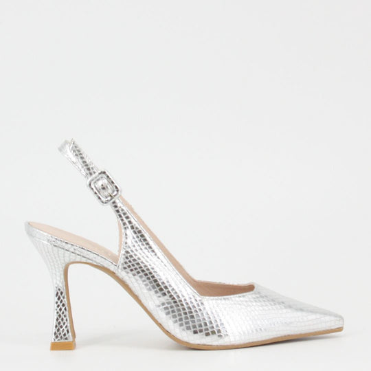 Lodi MODERN Silver Sling-Back Pumps