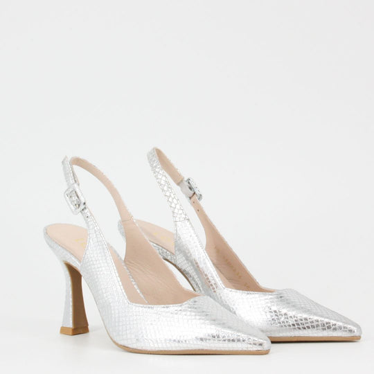 Lodi MODERN Silver Sling-Back Pumps