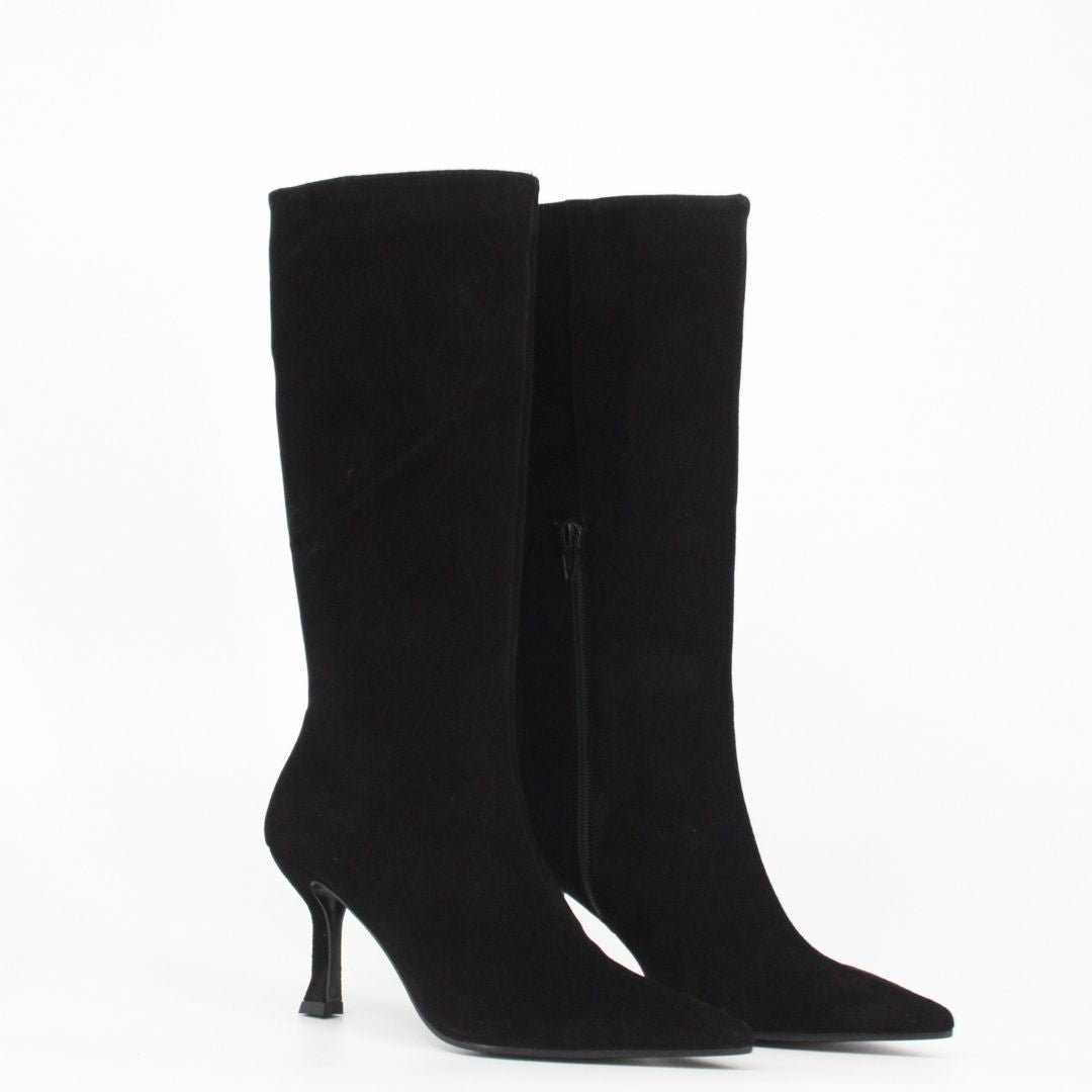 Lodi ROMANA Black Suede Midi Length Boots