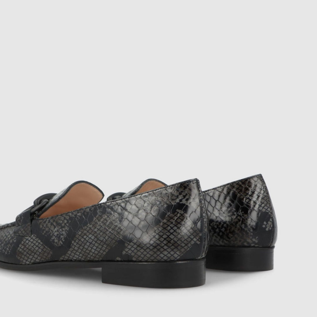 Lodi ALA Black and Grey Snakeskin Print Loafers