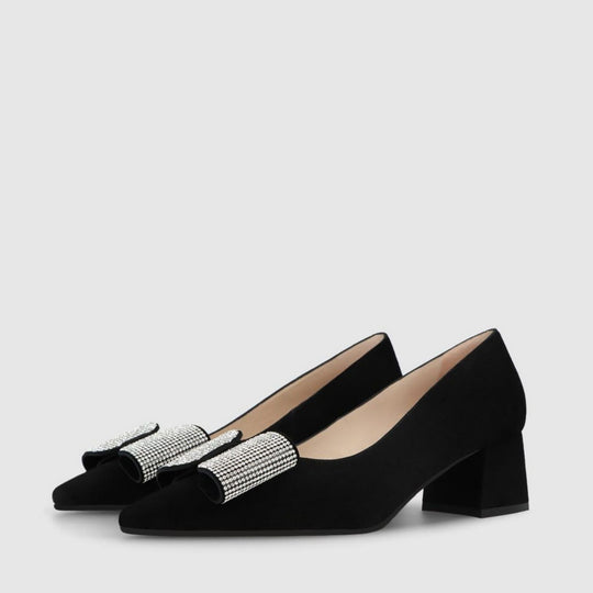 LODI CHAMIN Black Suede Pumps With Crystal Bow Detail
