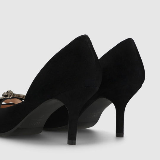 Lodi MISU Black Suede Low Heel Court With Bow Detail