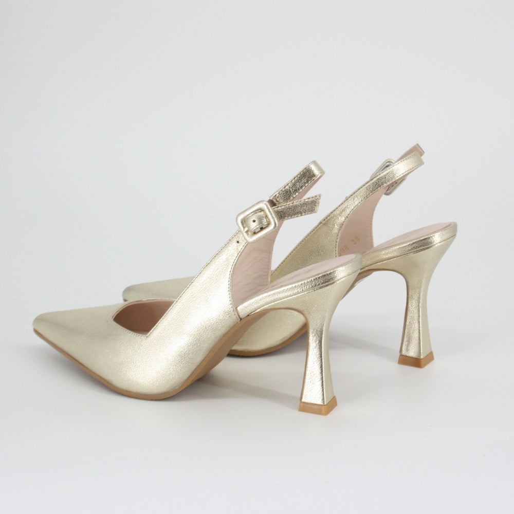 Lodi MODERN Gold Leather Slingback Pumps