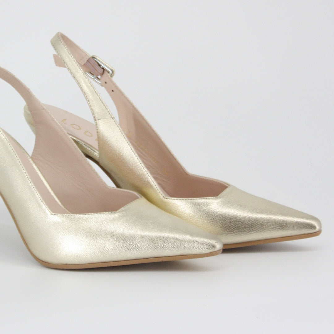 Lodi MODERN Gold Leather Slingback Pumps
