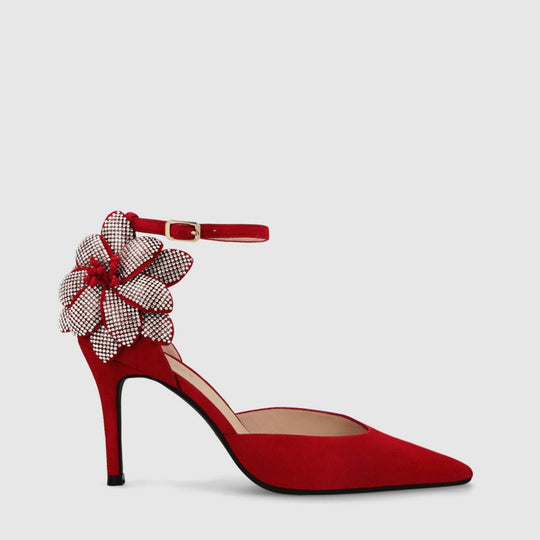 LODI SOLIN Red Suede Court With Crystal Flower