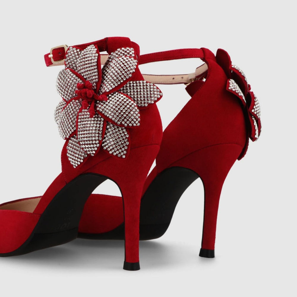 LODI SOLIN Red Suede Court With Crystal Flower