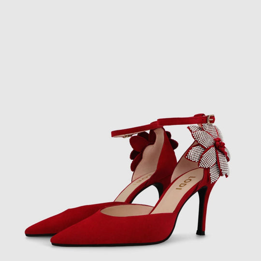 LODI SOLIN Red Suede Court With Crystal Flower