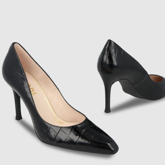 Lodi STENIR Black Heeled Court Shoes