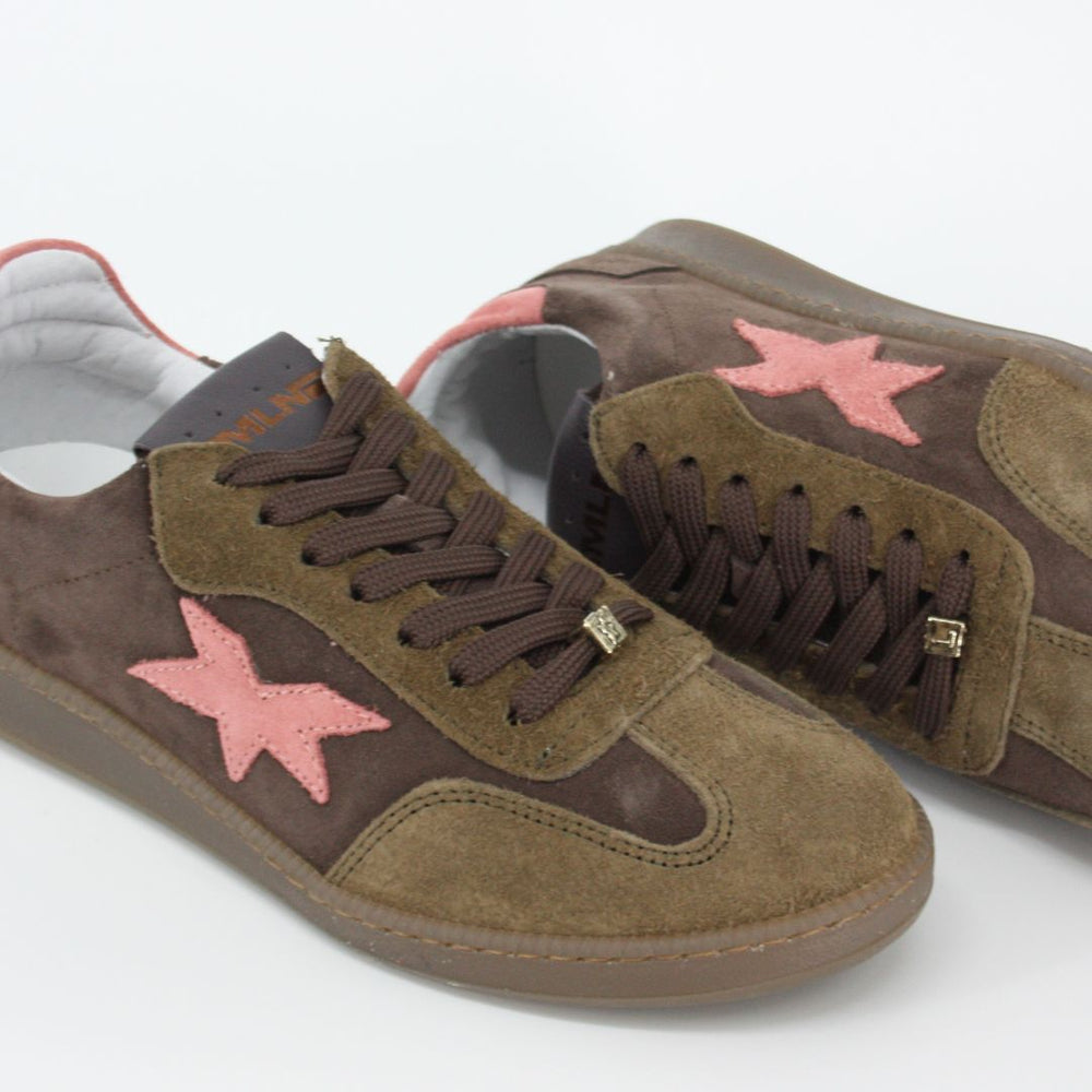 Méliné RIA Brown and Pink Suede Trainers