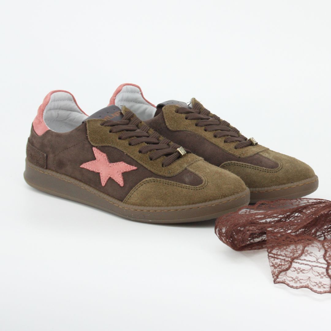 Méliné RIA Brown and Pink Suede Trainers