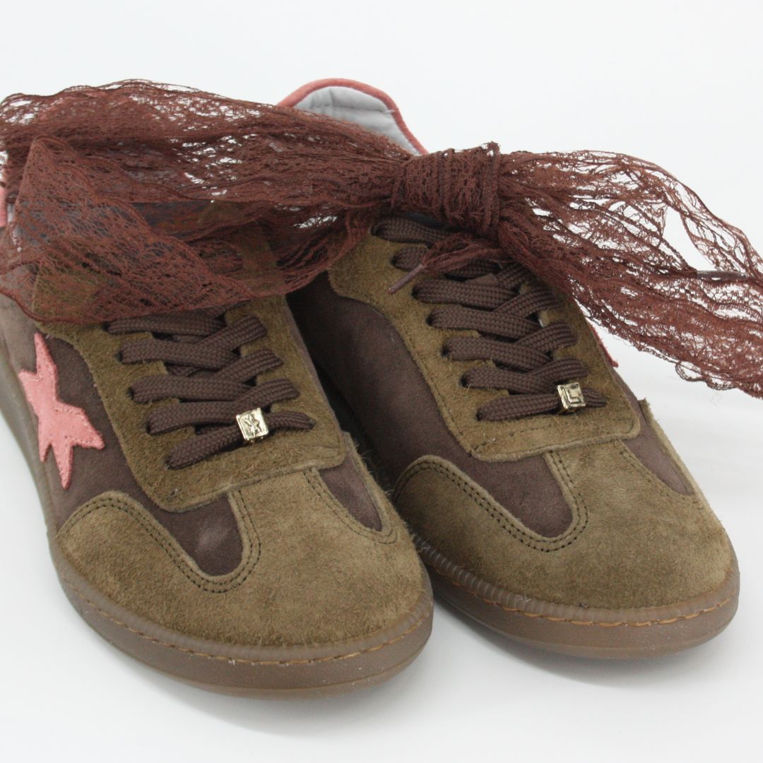 Méliné RIA Brown and Pink Suede Trainers