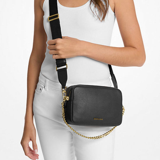 Michael Kors BRYANT Black Medium Pebbled Leather Camera Crossbody Bag