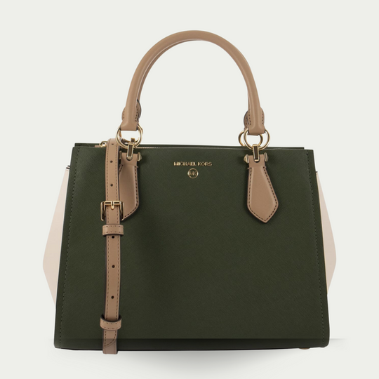 Michael Kors MARILYN Handbag in Camel, Green And Cream Crossbody Satchel Handbag