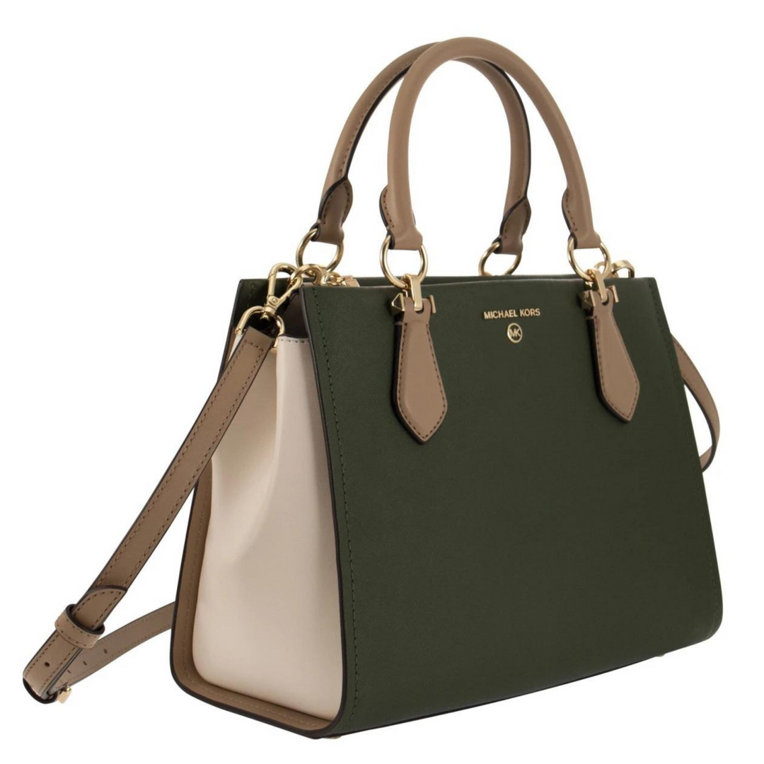 Michael Kors MARILYN Handbag in Camel, Green And Cream Crossbody Satchel Handbag