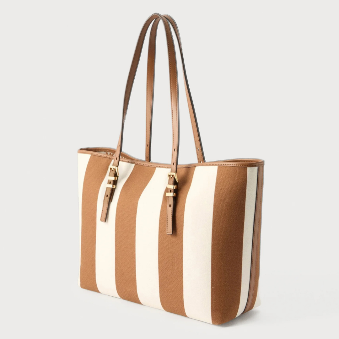 Michael Kors QUINN Brown Stripe Tote