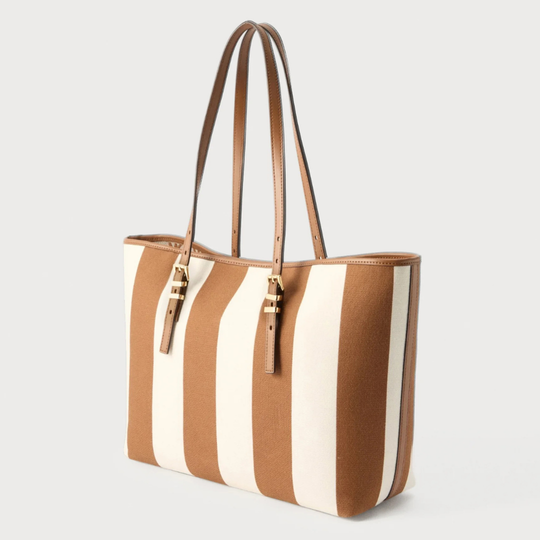 Michael Kors QUINN Brown Stripe Tote