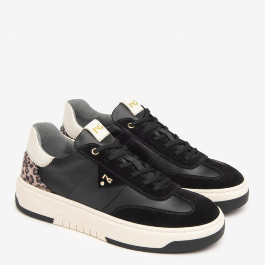 Nero Giardini ARLO Leopard and Black Leather Trainers