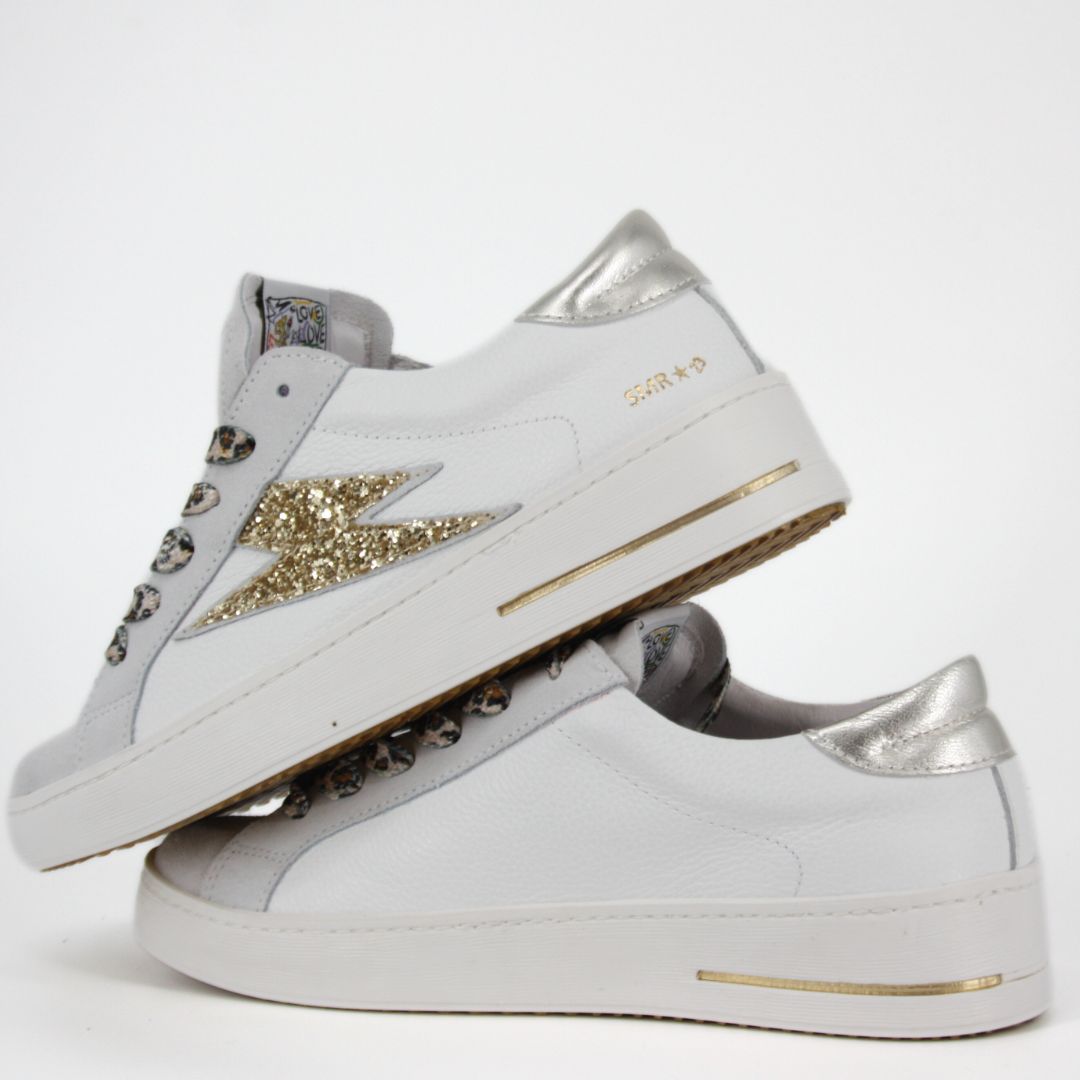 SMR23 MAYA White & Gold Leather Trainers