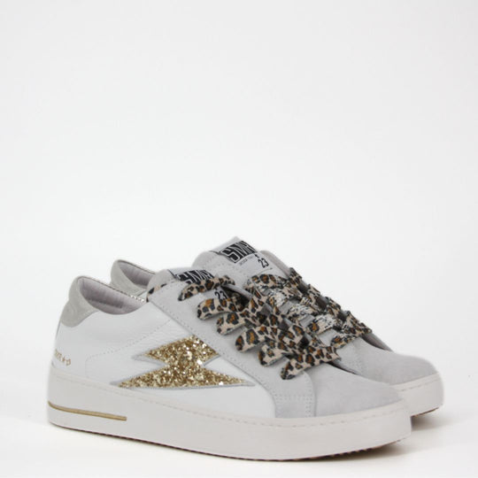 SMR23 MAYA White & Gold Leather Trainers