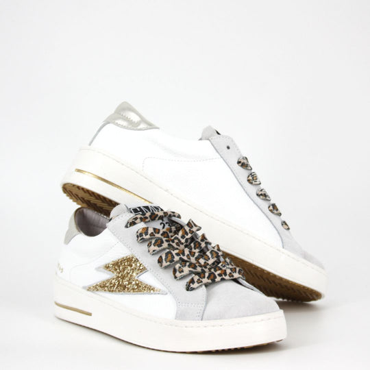 SMR23 MAYA White & Gold Leather Trainers