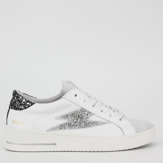 SMR23 MAYA White & Silver Leather Trainers