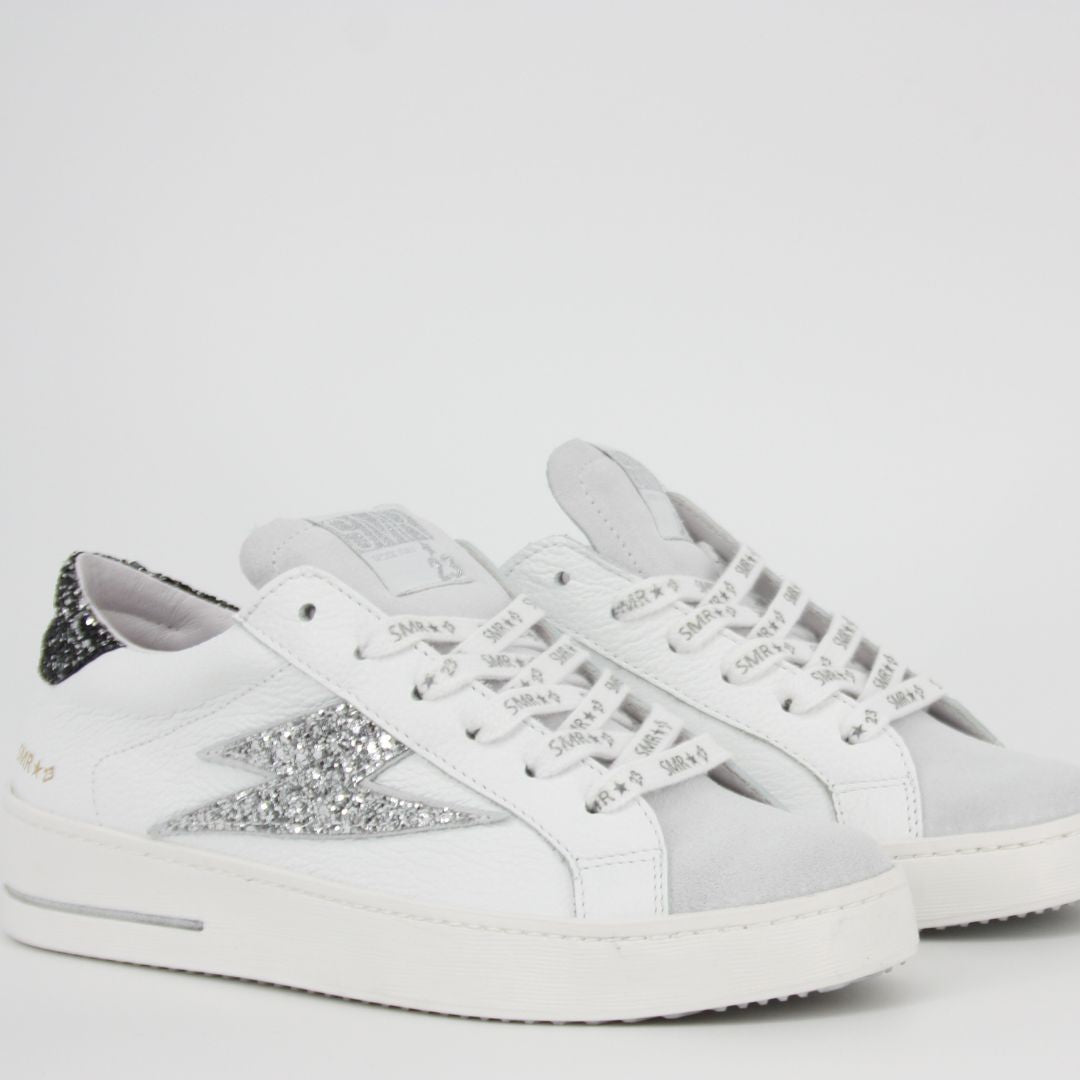 SMR23 MAYA White & Silver Leather Trainers