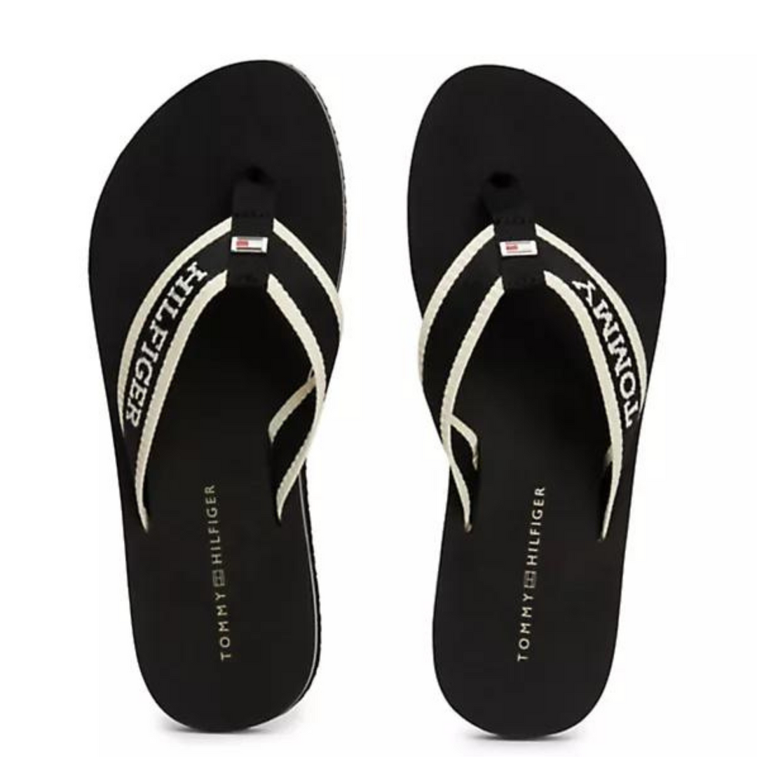 Tommy Hilfiger Webbing Pool Slide Black Flip-Flops