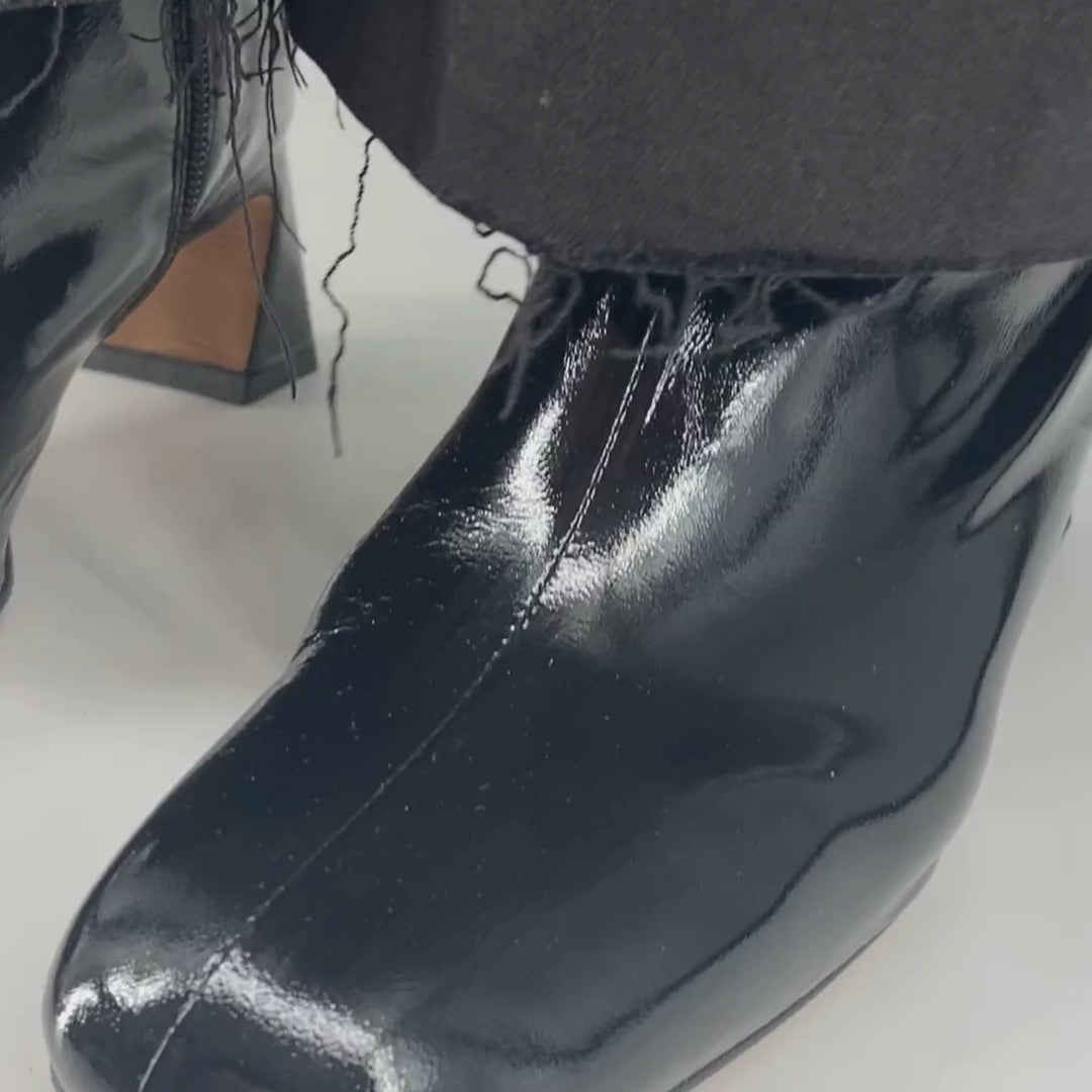 Angel Alarcon DAMIA Black Patent Leather Ankle Boots