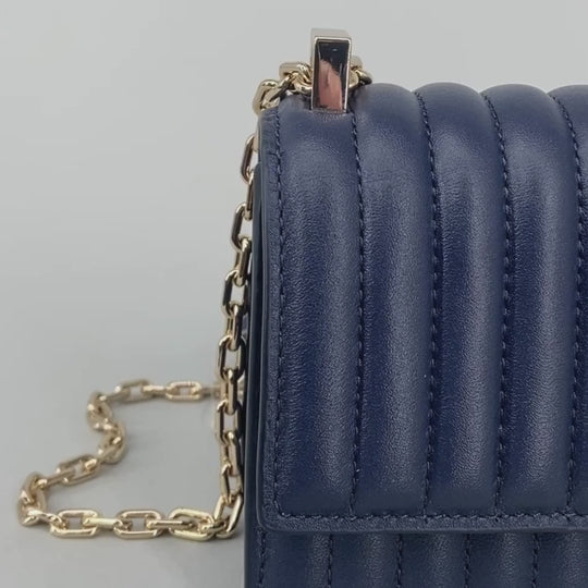 Kate Spade DECO PARISIAN Quilted Navy Mini Flap Chain Crossbody