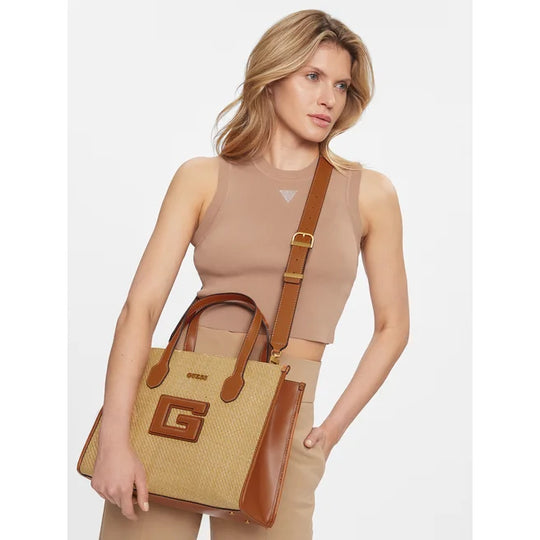 Guess G Status Compartment Tote in Cognac